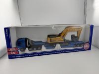 Schwertransport mit Tiefbettauflieger + Liebherr Bagger